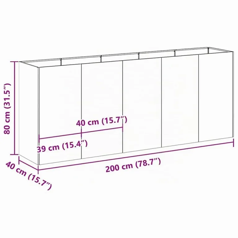 vidaXL Pflanzkübel Weiß 200x40x80 cm Kaltgewalzter Stahl, Pflanzschale, Garten-Garten-Pflanzkübel, Outdoor-Pflanzgefäß, Hochbeet, Pflanzgefäß – Bild 3