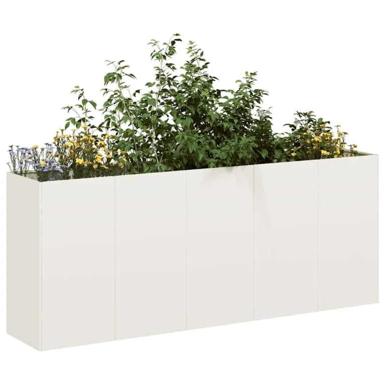 vidaXL Pflanzkübel Weiß 200x40x80 cm Kaltgewalzter Stahl, Pflanzschale, Garten-Garten-Pflanzkübel, Outdoor-Pflanzgefäß, Hochbeet, Pflanzgefäß – Bild 4