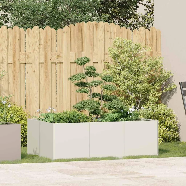 vidaXL Pflanzkübel Weiß 120x80x40 cm Stahl, Pflanzschale, Garten-Garten-Pflanzkübel, Outdoor-Pflanzgefäß, Hochbeet, Pflanzgefäß, Blumenkasten – Bild 2