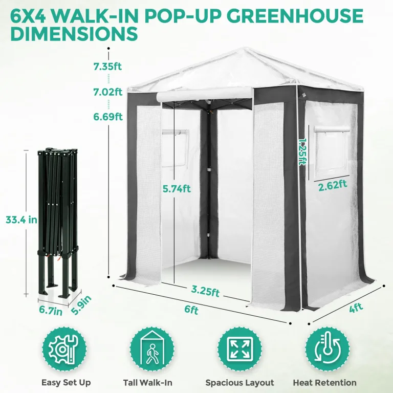 Eagle Peak Tragbares begehbares Gewächshaus mit Polyester-verstärkten Ecken, sofortiges Aufklappen, für drinnen und draußen, Gartenarbeit, Grünhaus, aufrollbare Eingangstür mit Reißverschluss und – Bild 3