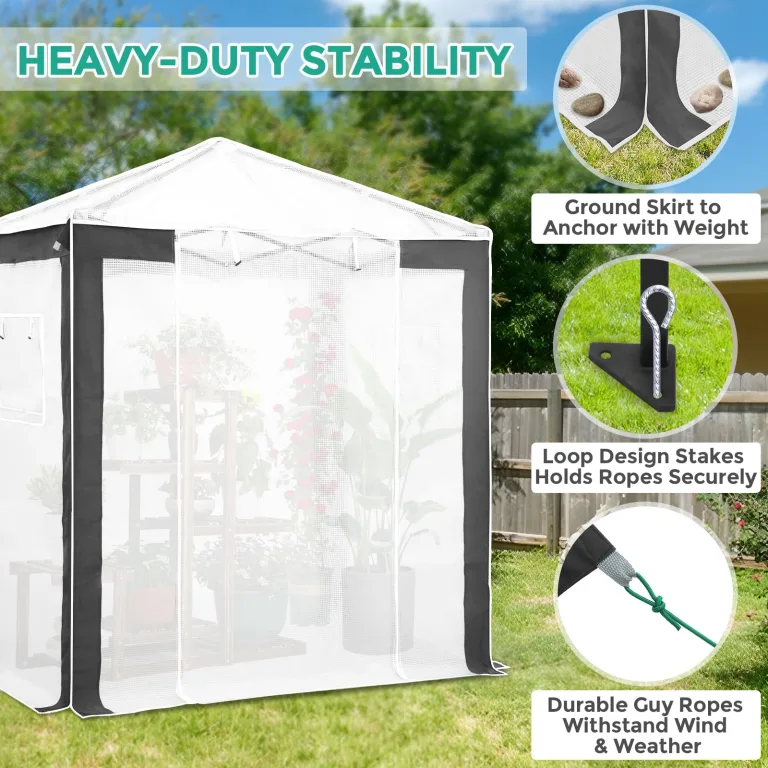 Eagle Peak Tragbares begehbares Gewächshaus mit Polyester-verstärkten Ecken, sofortiges Aufklappen, für drinnen und draußen, Gartenarbeit, Grünhaus, aufrollbare Eingangstür mit Reißverschluss und – Bild 8