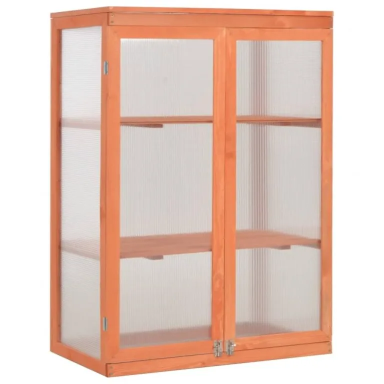 Gewächshaus Schrank aus Holz mit 2 Türen und Dach zum Öffnen und Abdecken aus Polycarbonat, Maße 750 x 450 H 1090 mm – Bild 1