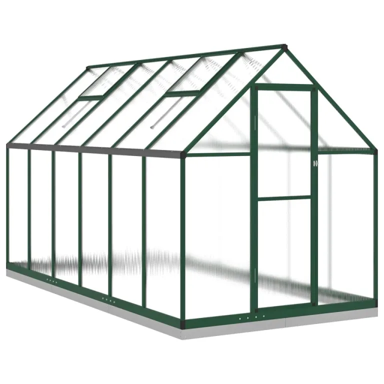 Festnight Gewächshaus mit Fundamentrahmen Gewächshaus Aluminium Gewächshaus Winterfest Garten glashaus UV-SchutzTreibhaus Aufzucht Pflanzenhaus Tomatenhaus-Grün-334 x 169 x 202 cm – Bild 2