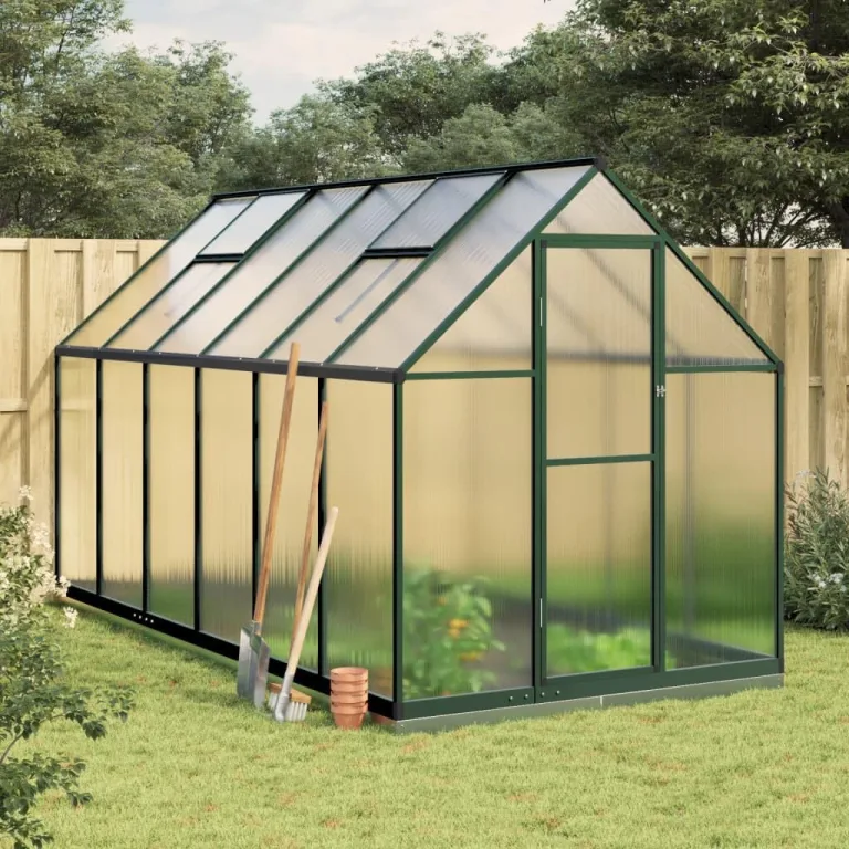 Festnight Gewächshaus mit Fundamentrahmen Gewächshaus Aluminium Gewächshaus Winterfest Garten glashaus UV-SchutzTreibhaus Aufzucht Pflanzenhaus Tomatenhaus-Grün-334 x 169 x 202 cm – Bild 1