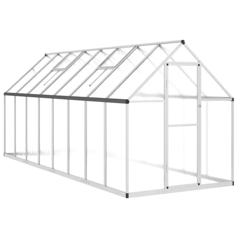 Festnight Gewächshaus mit Fundamentrahmen Gewächshaus Aluminium Gewächshaus Winterfest Garten glashaus UV-SchutzTreibhaus Aufzucht Pflanzenhaus Tomatenhaus-Silber-445 x 169 x 195 cm – Bild 2