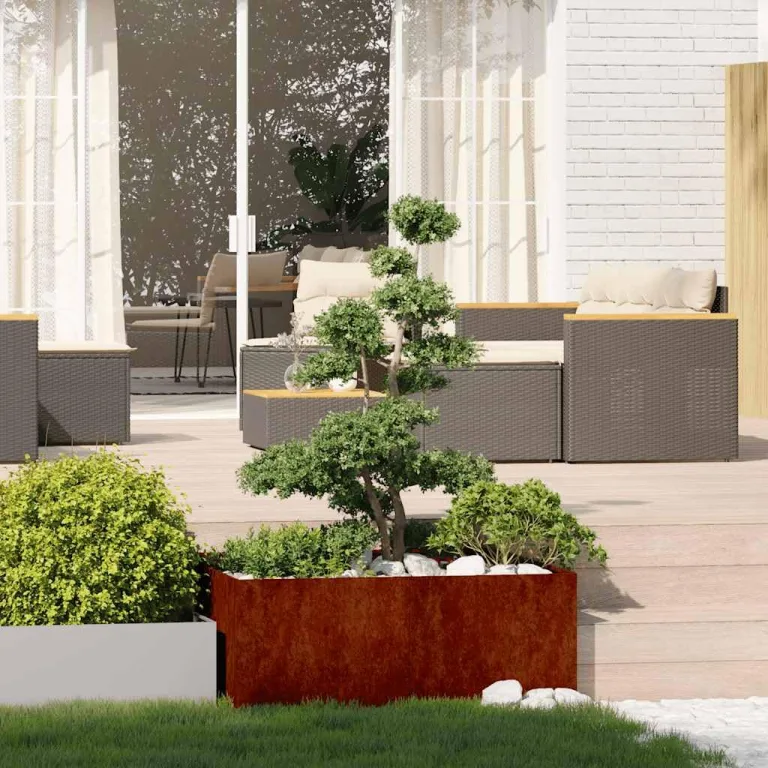 vidaXL Pflanzkübel Rostig 100x100x40 cm Wetterfester Stahl, Pflanztopf, Pflanzenständer, Hochbeet, Pflanzgefäßständer, Pflanzentablett, Gartenpflanzer – Bild 2