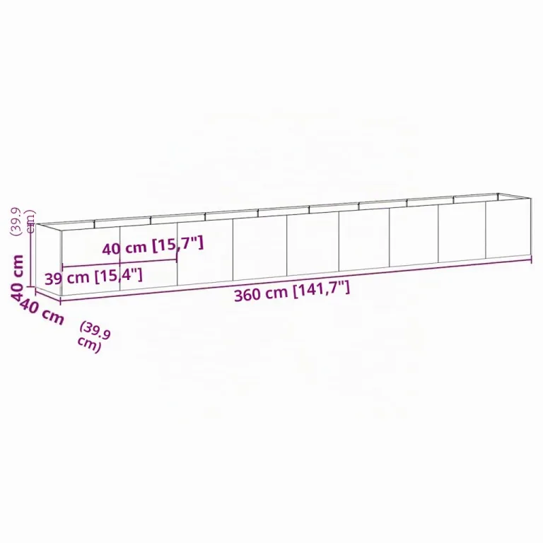vidaXL Pflanzkübel Schwarz 360x40x40 cm Kaltgewalzter Stahl, Pflanzschale, Garten-Garten-Pflanzkübel, Outdoor-Pflanzgefäß, Hochbeet, Pflanzgefäß – Bild 2
