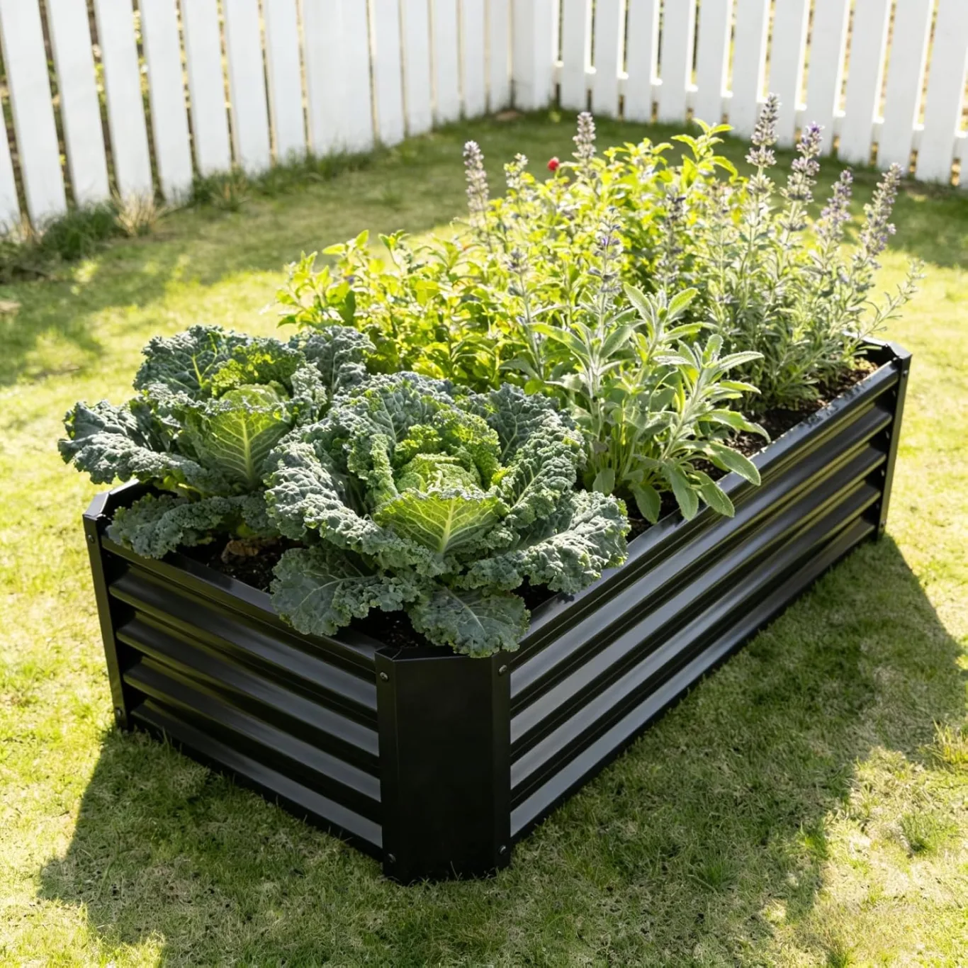 Hochbeet-Set aus Verzinkter Metall, Pflanzbeet Hochbeete für Garten, 120x60x30 cm, Hochbeete-kit für Gemüse Blumen Sukkulenten Kräuter, Blumenbeet & Pflanzentrog, Rechteckig, Schwarz - Bild 1