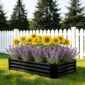 Hochbeet-Set aus Verzinkter Metall, Pflanzbeet Hochbeete für Garten, 120x60x30 cm, Hochbeete-kit für Gemüse Blumen Sukkulenten Kräuter, Blumenbeet & Pflanzentrog, Rechteckig, Schwarz - Thumbnail 4