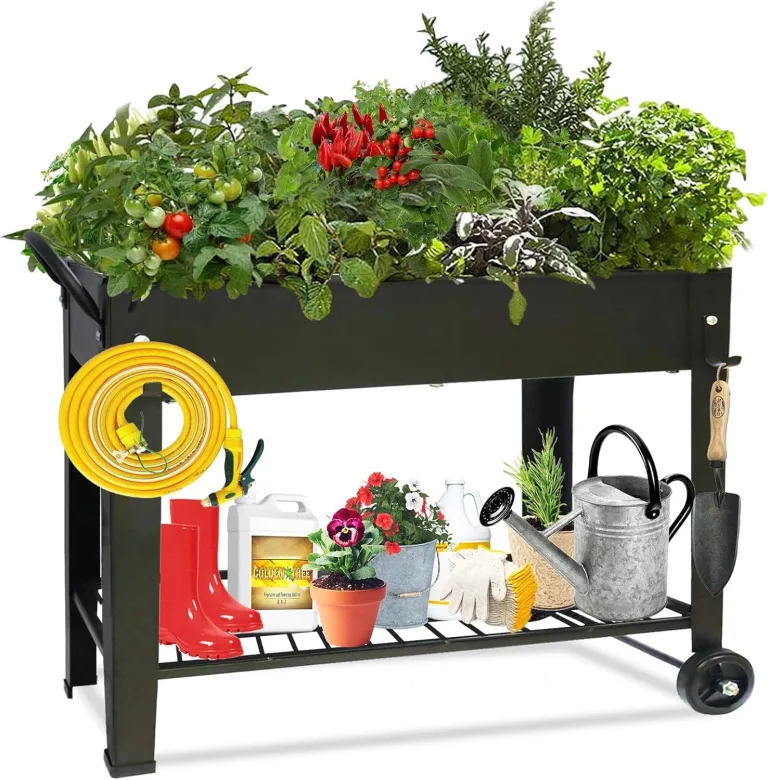 Hochbeet, Stehender Pflanzkasten, Blumenkasten mit Ablageboden, Kräuterbeet, Hochbeete-Kit aus Metall, Pflanzbeet Blumenbeet für Garten Balkon Terrasse, 100 x 28 x 80 cm, Rechteckig, Schwarz – Bild 1
