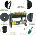 Hochbeet, Stehender Pflanzkasten, Blumenkasten mit Ablageboden, Kräuterbeet, Hochbeete-Kit aus Metall, Pflanzbeet Blumenbeet für Garten Balkon Terrasse, 100 x 28 x 80 cm, Rechteckig, Schwarz - Thumbnail 3