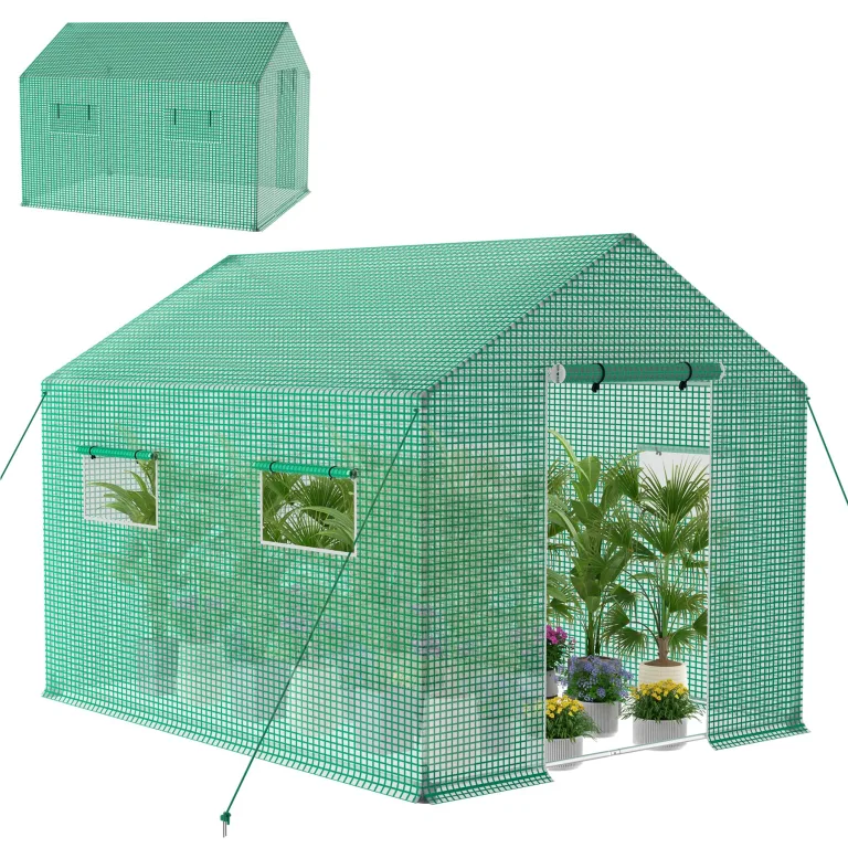 Froadp Gewächshaus Foliengewächshaus 4,5x2x2 m Folientunnel Winterfest Treibhaus Tomatengewächshaus 18 ㎡ Stabiles Tomatenhaus mit Verzinktem Stahlrohr inkl. Tür & Fenster, Grün – Bild 10