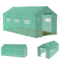 UISEBRT Gewächshaus Winterfest Foliengewächshaus Tomatenhaus mit Gitternetzfolie, Fenster und Erdankern, Verzinkte Rohrrahmen, Frostschutz Treibhaus für Garten Pflanzenanbau (9㎡, 4.5x2x2 m Grün) - Thumbnail 1