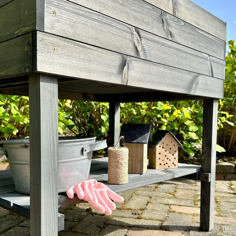 gartenetage Hochbeet XL mit Ablage und Pflanzfolie - Wetterfest, Ergonomisch, Inklusive Schutzlasur, Robustes Kiefernholz, Anthrazit – Bild 6