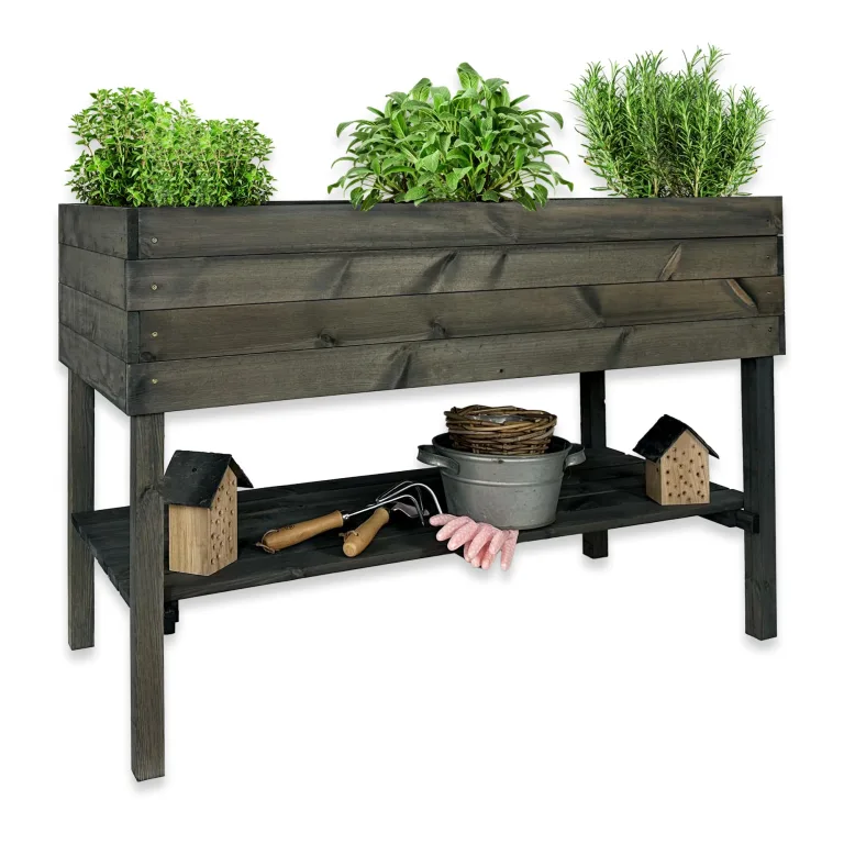 gartenetage Hochbeet XL mit Ablage und Pflanzfolie - Wetterfest, Ergonomisch, Inklusive Schutzlasur, Robustes Kiefernholz, Anthrazit – Bild 8