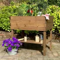 gartenetage Hochbeet XL mit Ablage und Pflanzfolie - Wetterfest, Ergonomisch, Inklusive Schutzlasur, Robustes Kiefernholz, Braun - Thumbnail 7