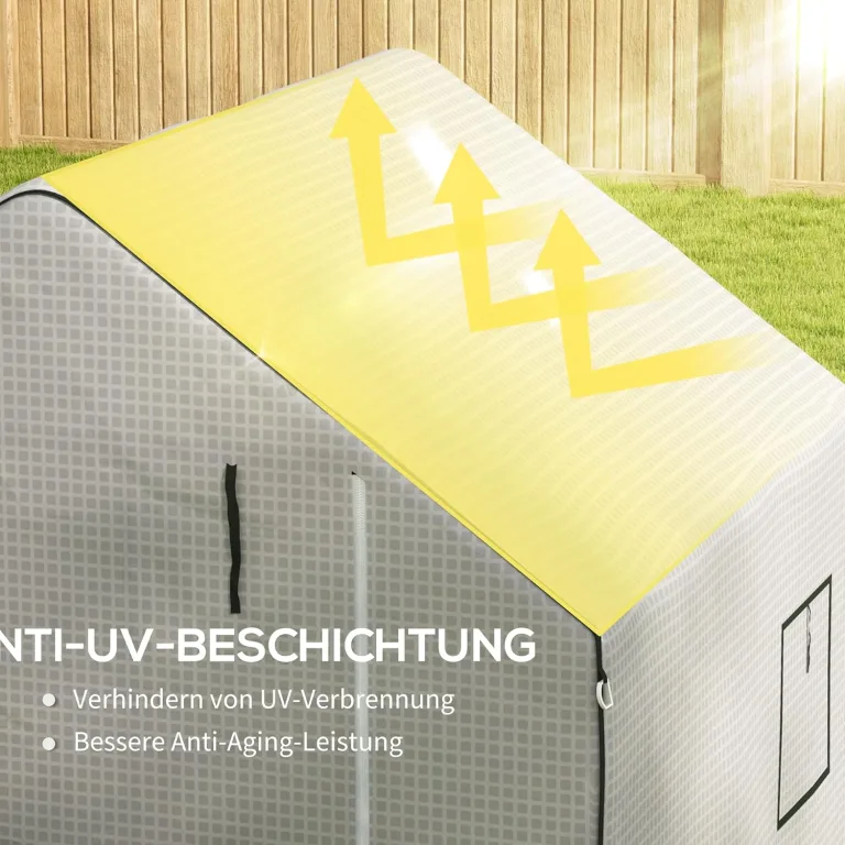 Outsunny Gewächshausfolie 1,4 x 1,9 m, wasserdicht Gartenfolie mit UV Schutz Seitenfenster, Reißfest Folie aus Polyethylen, Abdeckplane für Treibhaus, Tunnelfolie für Außenbereich, Pflanzen, Weiß – Bild 4