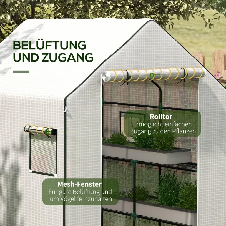 Outsunny Gewächshausfolie 1,4 x 1,9 m, wasserdicht Gartenfolie mit UV Schutz Seitenfenster, Reißfest Folie aus Polyethylen, Abdeckplane für Treibhaus, Tunnelfolie für Außenbereich, Pflanzen, Weiß – Bild 5