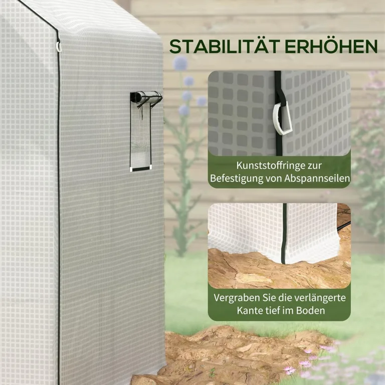 Outsunny Gewächshausfolie 1,4 x 1,9 m, wasserdicht Gartenfolie mit UV Schutz Seitenfenster, Reißfest Folie aus Polyethylen, Abdeckplane für Treibhaus, Tunnelfolie für Außenbereich, Pflanzen, Weiß – Bild 6