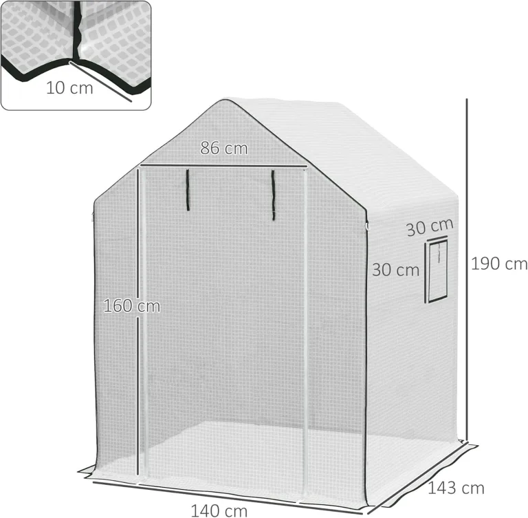 Outsunny Gewächshausfolie 1,4 x 1,9 m, wasserdicht Gartenfolie mit UV Schutz Seitenfenster, Reißfest Folie aus Polyethylen, Abdeckplane für Treibhaus, Tunnelfolie für Außenbereich, Pflanzen, Weiß – Bild 7