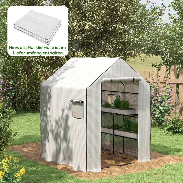 Outsunny Gewächshausfolie 1,4 x 1,9 m, wasserdicht Gartenfolie mit UV Schutz Seitenfenster, Reißfest Folie aus Polyethylen, Abdeckplane für Treibhaus, Tunnelfolie für Außenbereich, Pflanzen, Weiß – Bild 2