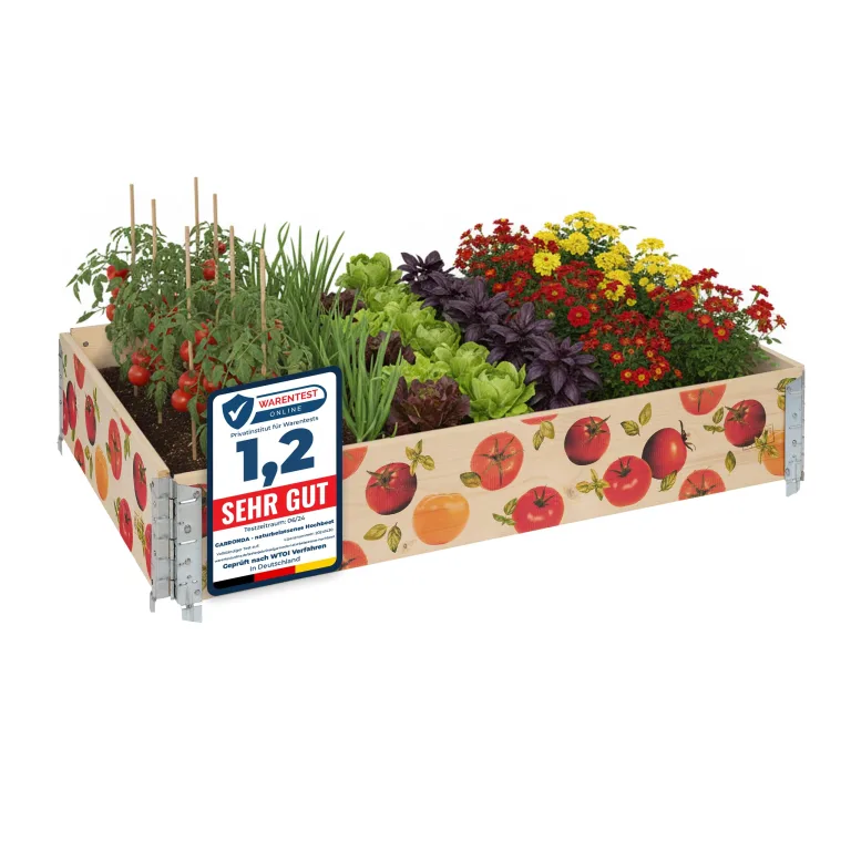 Garronda Holzaufsatzrahmen mit Print - Hochbeete für Pflanzen Blumen Kräuter Obst und Gemüse Aufbewahrungskiste aus Holz mit dekorativem Druck GD-0075 (120x80x20 cm, Tomate, 1St) – Bild 1