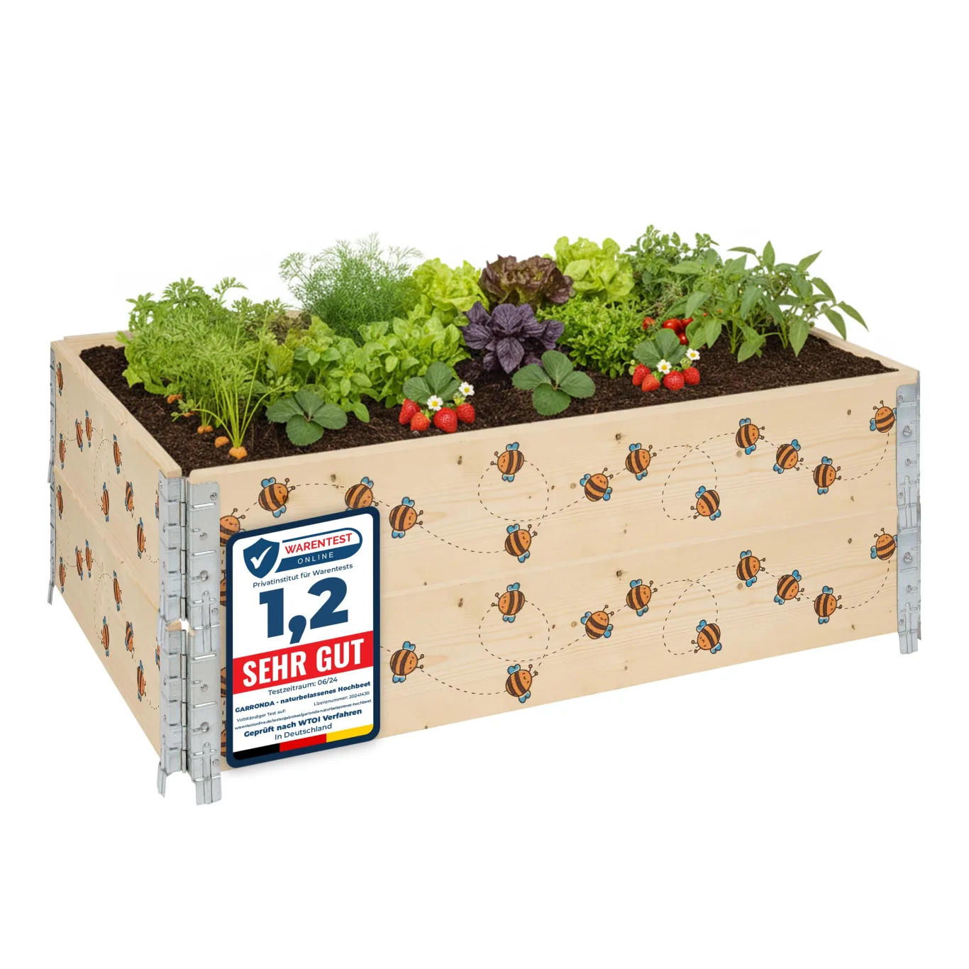 Garronda Holzaufsatzrahmen mit Print - Hochbeete für Pflanzen Blumen Kräuter Obst und Gemüse Aufbewahrungskiste aus Holz mit dekorativem Druck GD-0075 (120x80x20 cm, Biene, 2St) - Bild 1