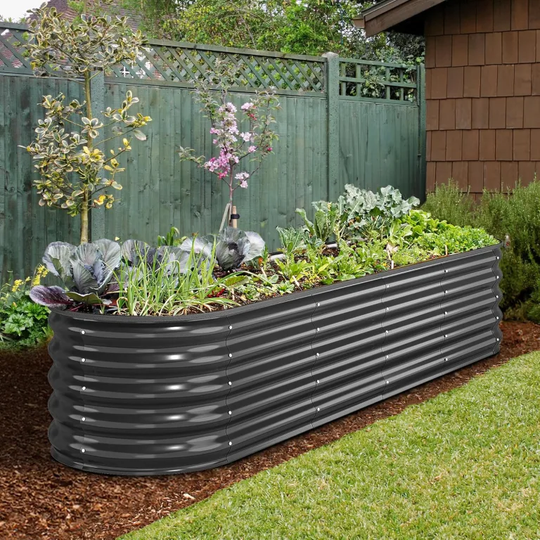 YITAHOME Outdoor Hochbeet Metall 240x61x43cm, Hochbeete-Kit aus Verdicktem Zink-Aluminium-Magnesium-Edelstahl-Metall Hochbeete für Garten mit Sicherheitsgummi für Gemüse, Blumen und Früchte (Grau) – Bild 2