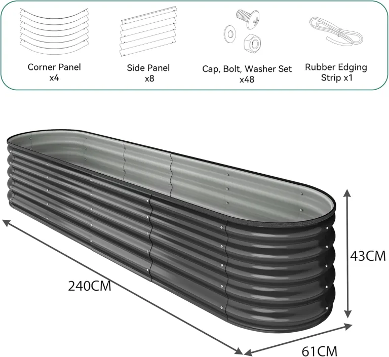 YITAHOME Outdoor Hochbeet Metall 240x61x43cm, Hochbeete-Kit aus Verdicktem Zink-Aluminium-Magnesium-Edelstahl-Metall Hochbeete für Garten mit Sicherheitsgummi für Gemüse, Blumen und Früchte (Grau) – Bild 4