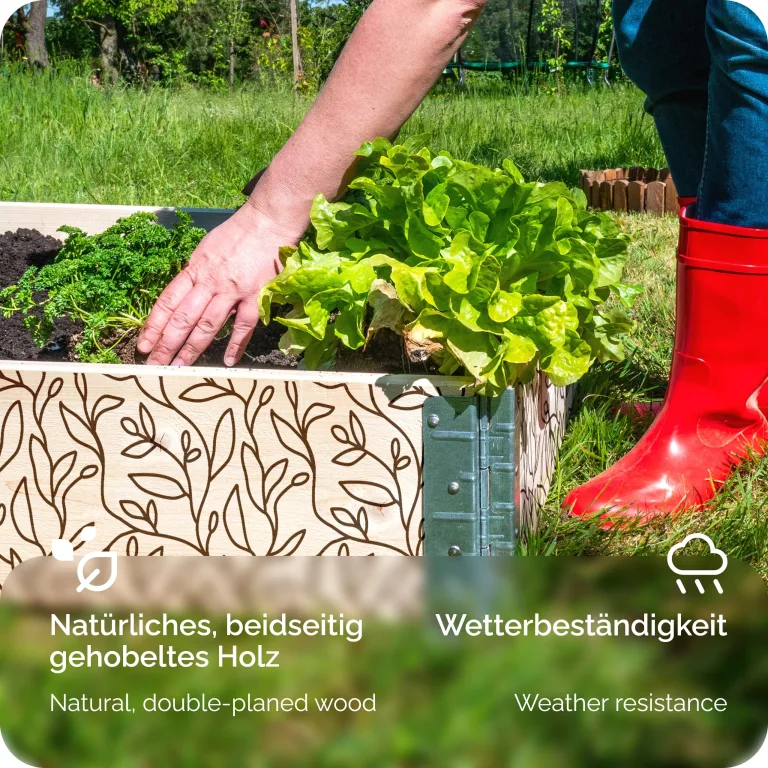 Garronda Holzaufsatzrahmen mit Print - Hochbeete für Pflanzen Blumen Kräuter Obst und Gemüse Aufbewahrungskiste aus Holz mit dekorativem Druck GD-0075 (120x80x20 cm, Blatt, 3St) – Bild 5