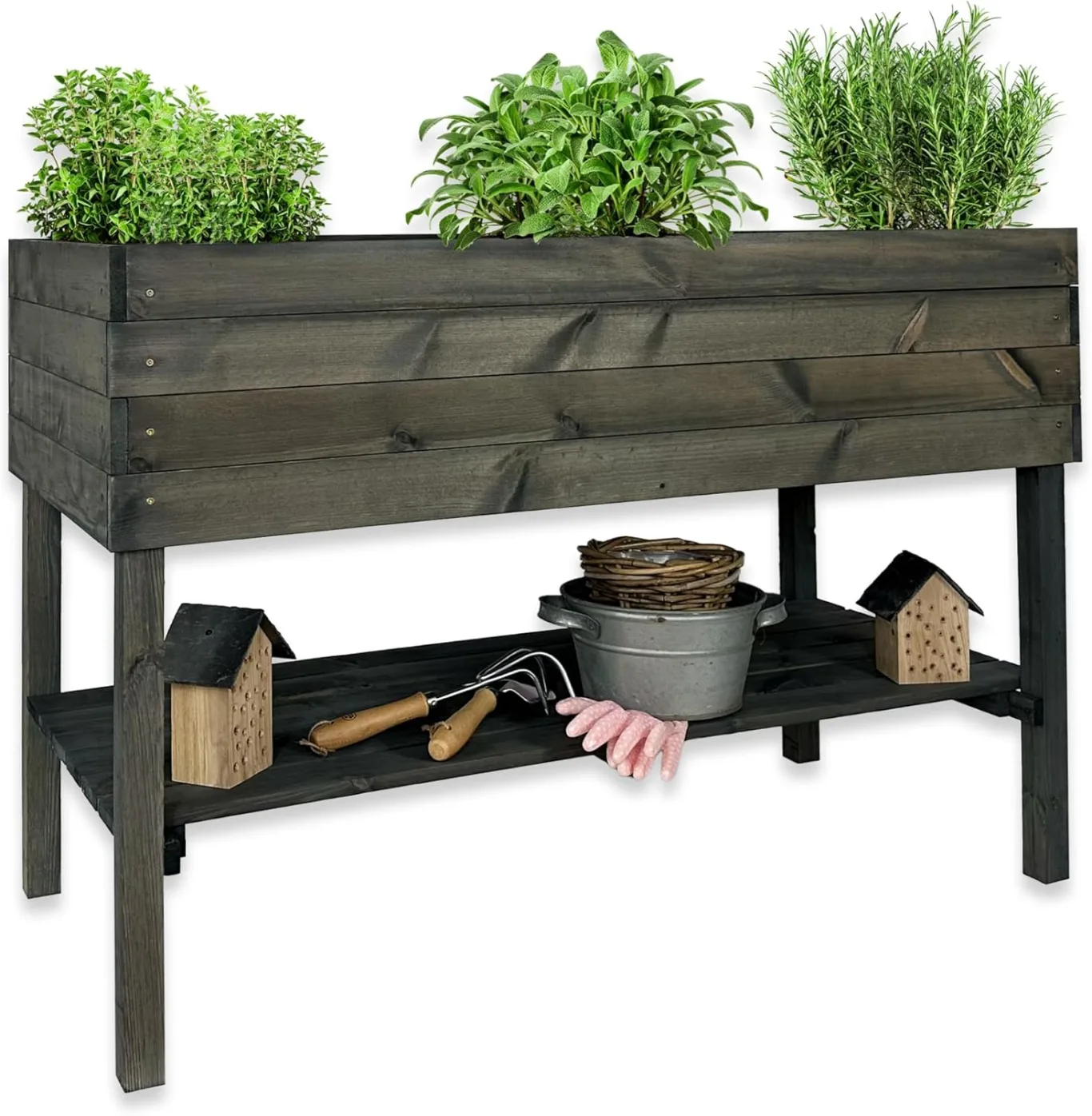 gartenetage Hochbeet XXL mit Ablage und Pflanzfolie - Nachhaltiges Design, Wetterfest, Rückenschonend, Praktische Ablage, Inklusive Pflanzfolie, Anthrazit - Bild 1