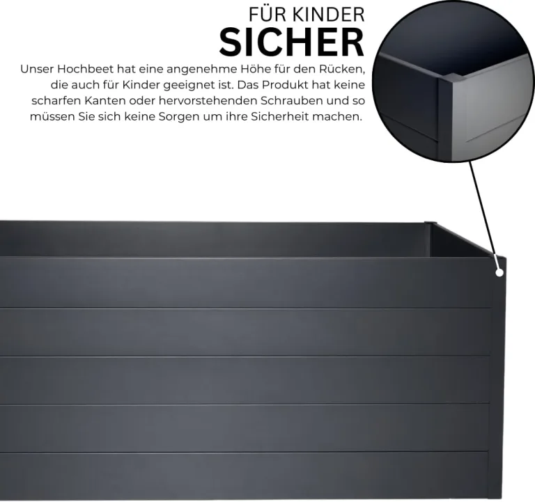 Premium Aluminium Hochbeet L 185x95x74 cm - Wetterfest, Robust & Pflegeleicht - Nut- und Feder-Hohlkammerprofile - Blumenbeet mit eleganten Design & Große Anbaufläche für Gemüse & Kräuter – Bild 8