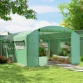 Outsunny Tunnelgewächshaus mit 3 Rolltüren, 6 Fenstern, Heringen und Seilen, verzinkter Stahl und PE Garten- und Pflanzengewächshaus, 6x3x2 m, grün - Thumbnail 2