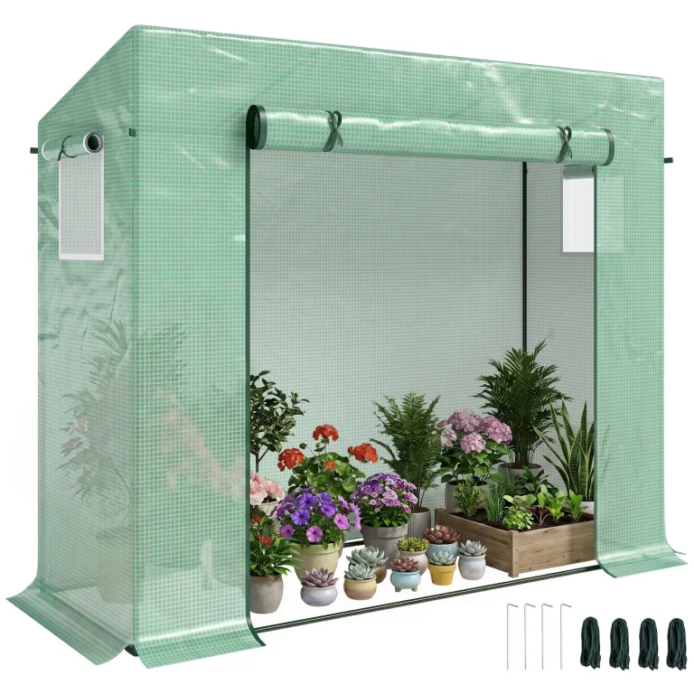 Outsunny Gewächshaus, 200 x 76 x 168 cm Foliengewächshaus mit Rolltür, Treibhaus, Tomatenhaus mit Seitenfenster, PE-Gitterfolie, Winterfest Pflanzenhaus für Garten, Balkon, Grün – Bild 1