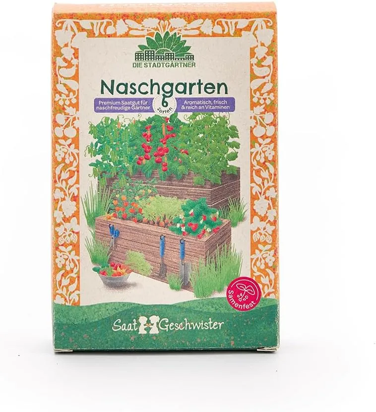 Saatgut-Set Naschgarten mit 6 samenfesten BIO-Sorten | Frisches Naschvergnügen mit Obst & Gemüse zum Selberziehen z.B. Zuckererbse, Erdbeere| Geschenk für Hobbygärtner zum Geburtstag, Ostern etc. - Bild 1