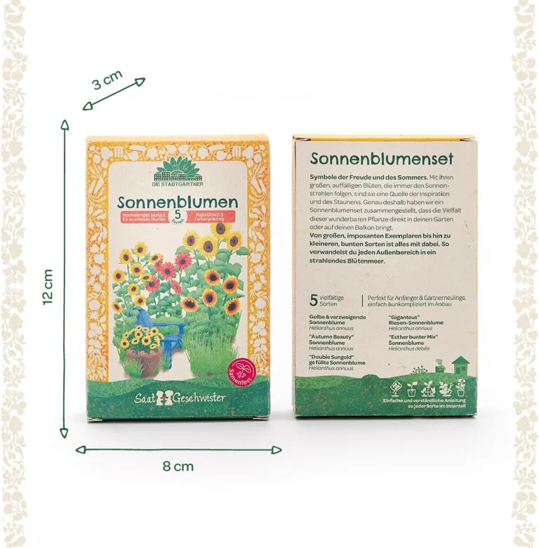 Saatgut-Set mit 5 samenfesten Sonnenblumen-Sorten | Hochwertiges Saatgut | Geschenkidee für Gartenfreunde und Sonnenblumen-Liebhaber zum Geburtstag, Ostern etc. | IFür Garten, Balkon und Terrasse – Bild 7