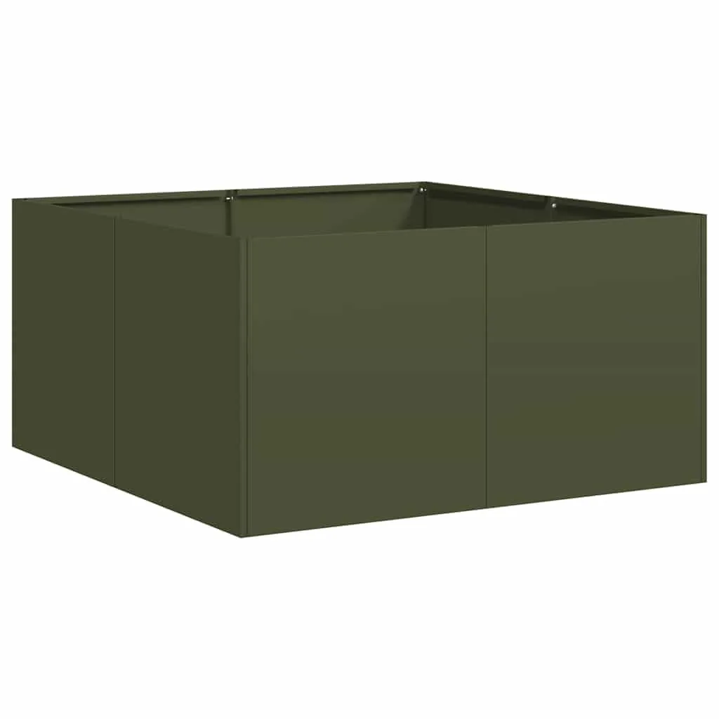 vidaXL Pflanzkübel Olivgrün 80x80x40 cm Kaltgewalzter Stahl, Pflanzschale, Garten-Garten-Pflanzkübel, Outdoor-Pflanzgefäß, Hochbeet, Pflanzgefäß - Bild 1