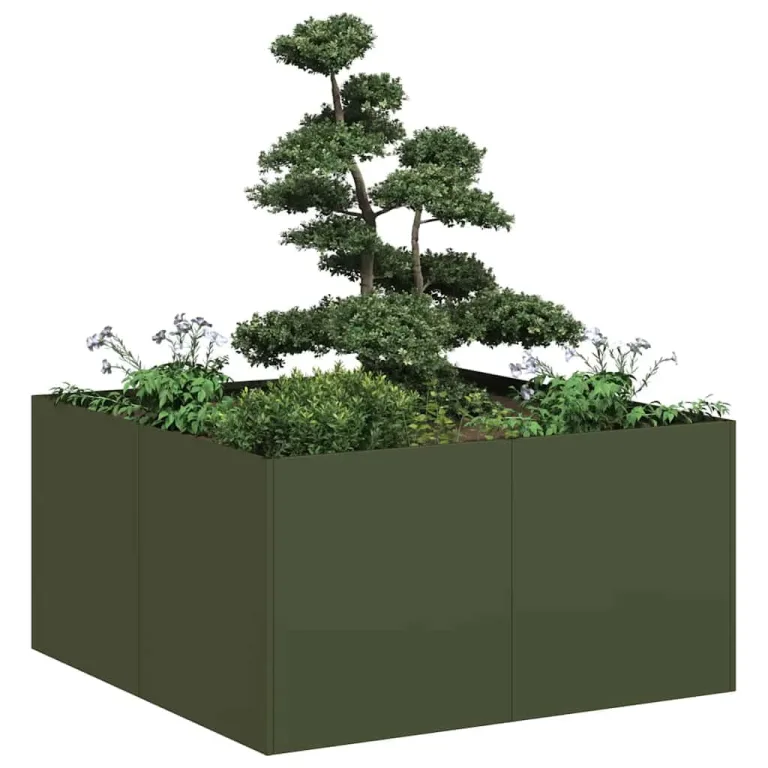 vidaXL Pflanzkübel Olivgrün 80x80x40 cm Kaltgewalzter Stahl, Pflanzschale, Garten-Garten-Pflanzkübel, Outdoor-Pflanzgefäß, Hochbeet, Pflanzgefäß – Bild 4