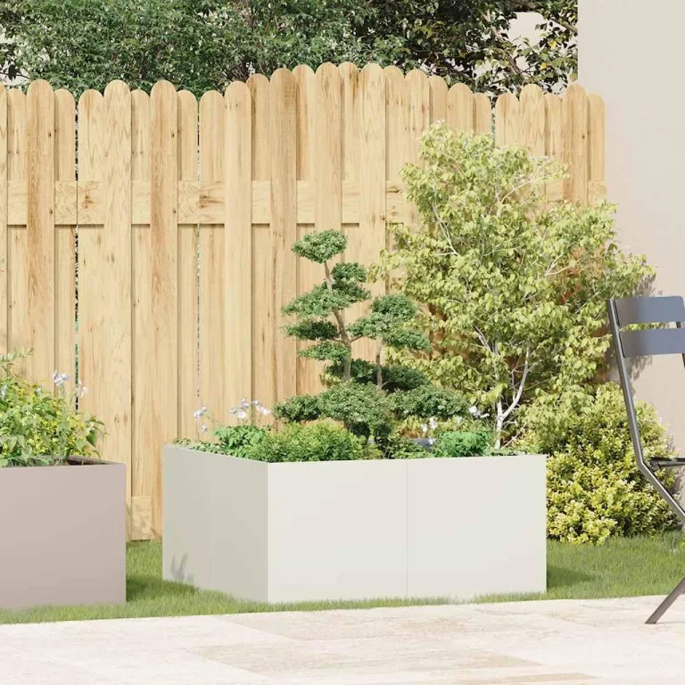 vidaXL Pflanzkübel Weiß 80x80x40 cm Kaltgewalzter Stahl, Pflanzschale, Garten-Garten-Pflanzkübel, Outdoor-Pflanzgefäß, Hochbeet, Pflanzgefäß – Bild 2