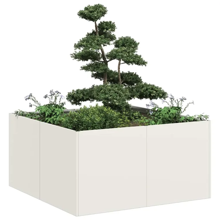 vidaXL Pflanzkübel Weiß 80x80x40 cm Kaltgewalzter Stahl, Pflanzschale, Garten-Garten-Pflanzkübel, Outdoor-Pflanzgefäß, Hochbeet, Pflanzgefäß – Bild 4