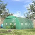 Outsunny Gewächshaus ca. 6 x 3 x 2 m Foliengewächshaus mit 8 Fenster, Rolltür, Aufrollbar Seitenwänden, UV-beständiger Folientunnel, Winterfest Tomatenhaus mit Erdanker, Grün - Thumbnail 3