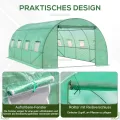 Outsunny Gewächshaus ca. 6 x 3 x 2 m Foliengewächshaus mit 8 Fenster, Rolltür, Aufrollbar Seitenwänden, UV-beständiger Folientunnel, Winterfest Tomatenhaus mit Erdanker, Grün - Thumbnail 6