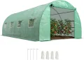 Outsunny Gewächshaus ca. 6 x 3 x 2 m Foliengewächshaus mit 8 Fenster, Rolltür, Aufrollbar Seitenwänden, UV-beständiger Folientunnel, Winterfest Tomatenhaus mit Erdanker, Grün - Thumbnail 1
