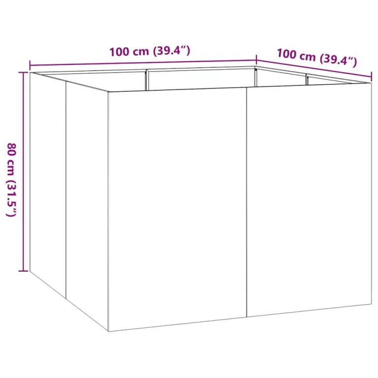 vidaXL Pflanzkübel Schwarz 100x100x80 cm Stahl, Pflanzschale, Garten-Garten-Pflanzkübel, Outdoor-Pflanzgefäß, Hochbeet, Pflanzgefäß, Blumenkasten – Bild 3
