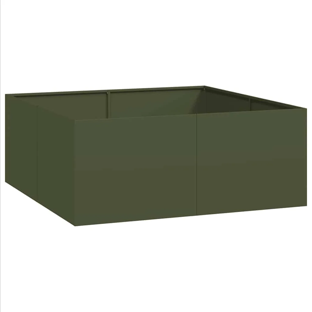 vidaXL Pflanzgefäß Olivgrün 100x100x40 cm Stahl, Pflanzschale, Garten-Garten-Pflanzkübel, Outdoor-Pflanzgefäß, Hochbeet, Pflanzgefäß, Blumenkasten - Bild 1