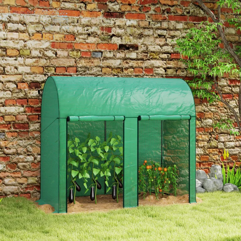Outsunny Gartengewächshaus 2 m² Tomatengewächshaus 2 x 1 x 1,78 m 2 Rolltüren mit Reißverschluss Stahl PE hohe Dichte 140 g/m² UV-beständig grün – Bild 2