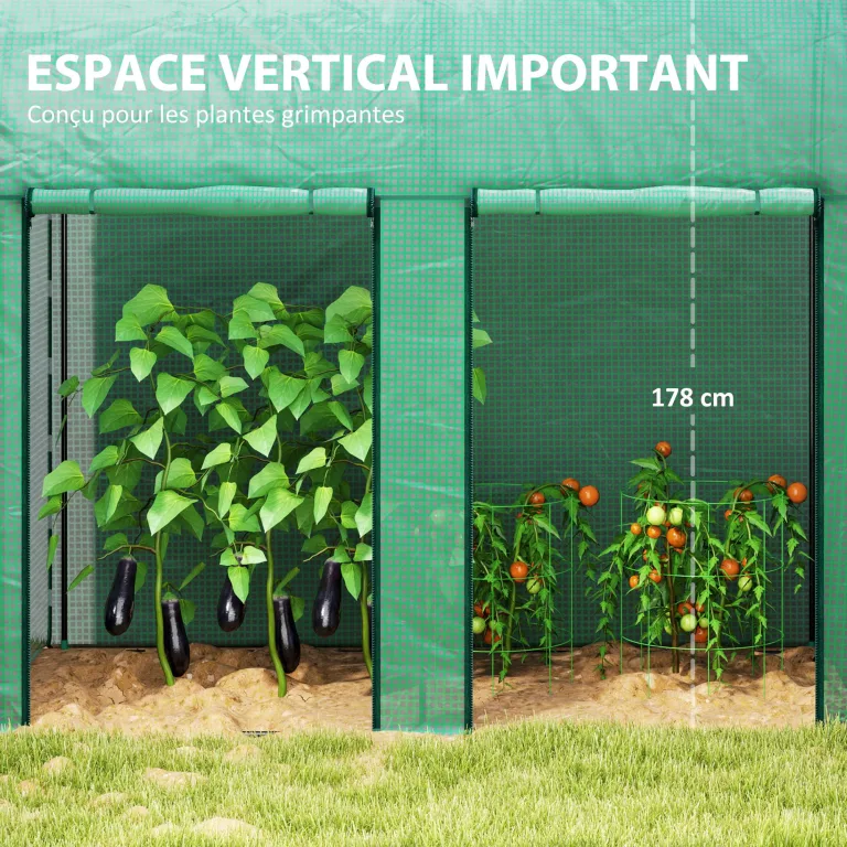 Outsunny Gartengewächshaus 2 m² Tomatengewächshaus 2 x 1 x 1,78 m 2 Rolltüren mit Reißverschluss Stahl PE hohe Dichte 140 g/m² UV-beständig grün – Bild 3