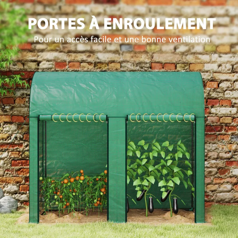 Outsunny Gartengewächshaus 2 m² Tomatengewächshaus 2 x 1 x 1,78 m 2 Rolltüren mit Reißverschluss Stahl PE hohe Dichte 140 g/m² UV-beständig grün – Bild 5