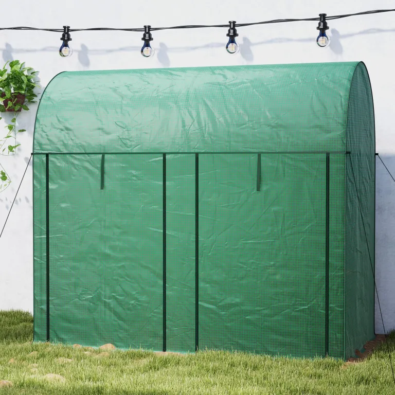 Outsunny Gartengewächshaus 2 m² Tomatengewächshaus 2 x 1 x 1,78 m 2 Rolltüren mit Reißverschluss Stahl PE hohe Dichte 140 g/m² UV-beständig grün – Bild 9