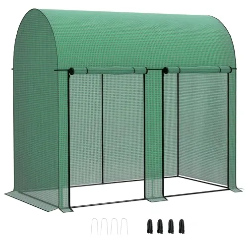 Outsunny Gartengewächshaus 2 m² Tomatengewächshaus 2 x 1 x 1,78 m 2 Rolltüren mit Reißverschluss Stahl PE hohe Dichte 140 g/m² UV-beständig grün – Bild 10